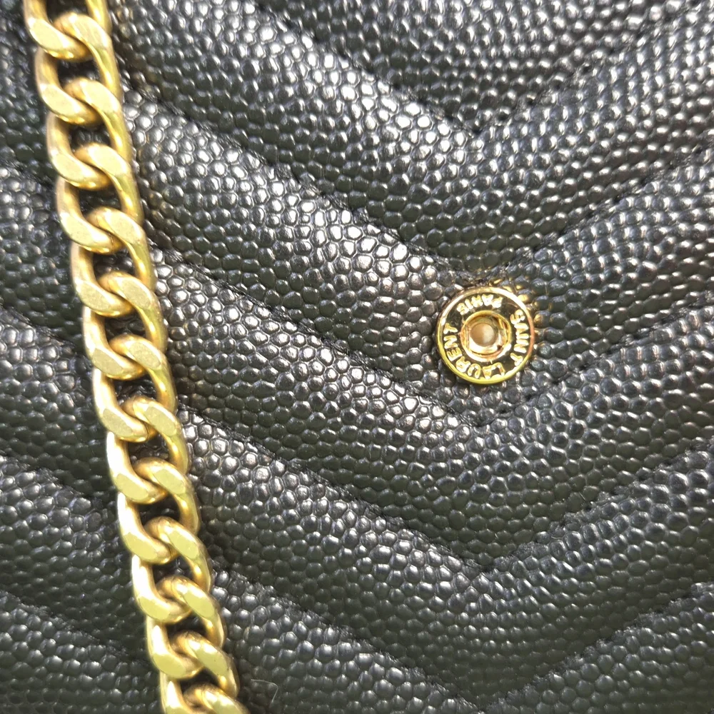 Saint Laurent Monogram Envelope Chain Wallet Bag Black Caviar Gold - Picture 3 of 12
